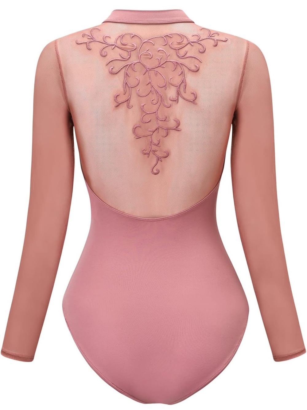 Dance Elite Allure Embroidered Floral Back Panel Leotard Pink